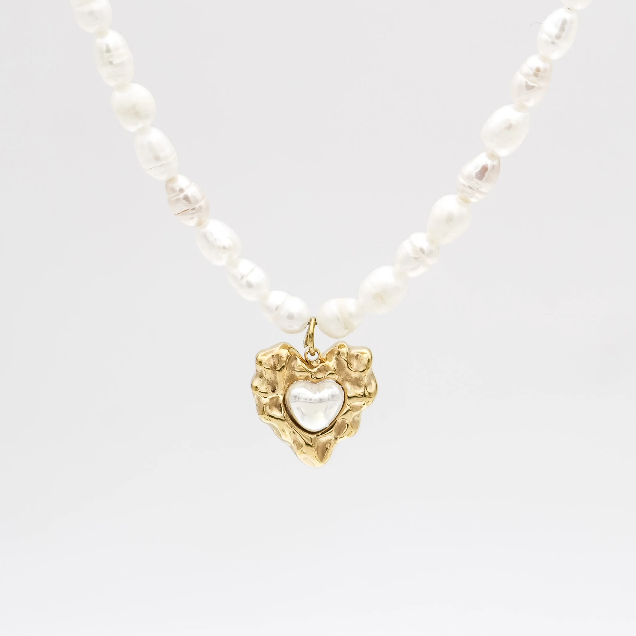 Amber Pearl Heart Necklace