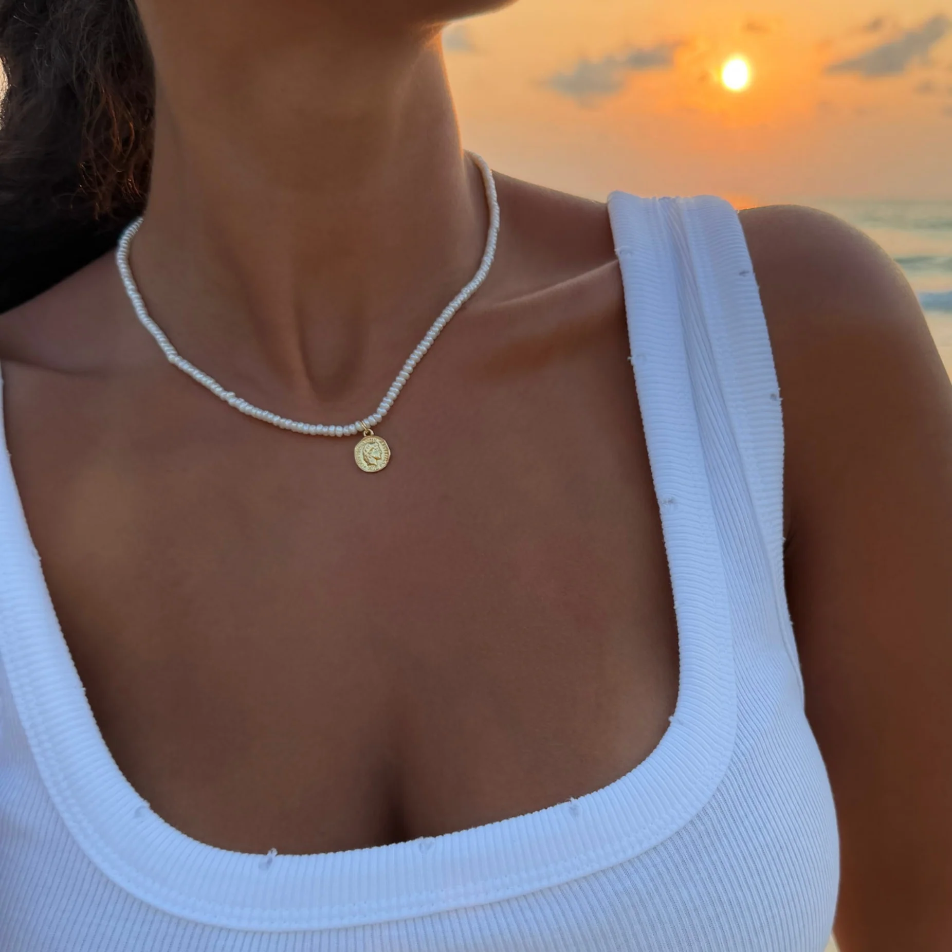 Emily Coin Pearl Necklace - Image 6