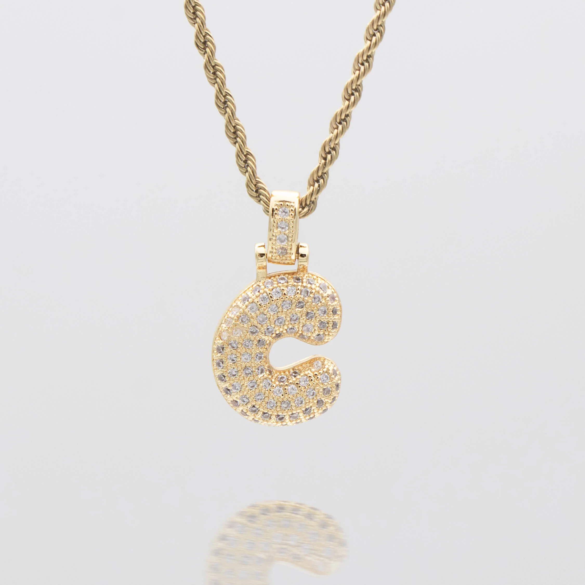 Pave Bubble Letter Initial Necklace - Image 11