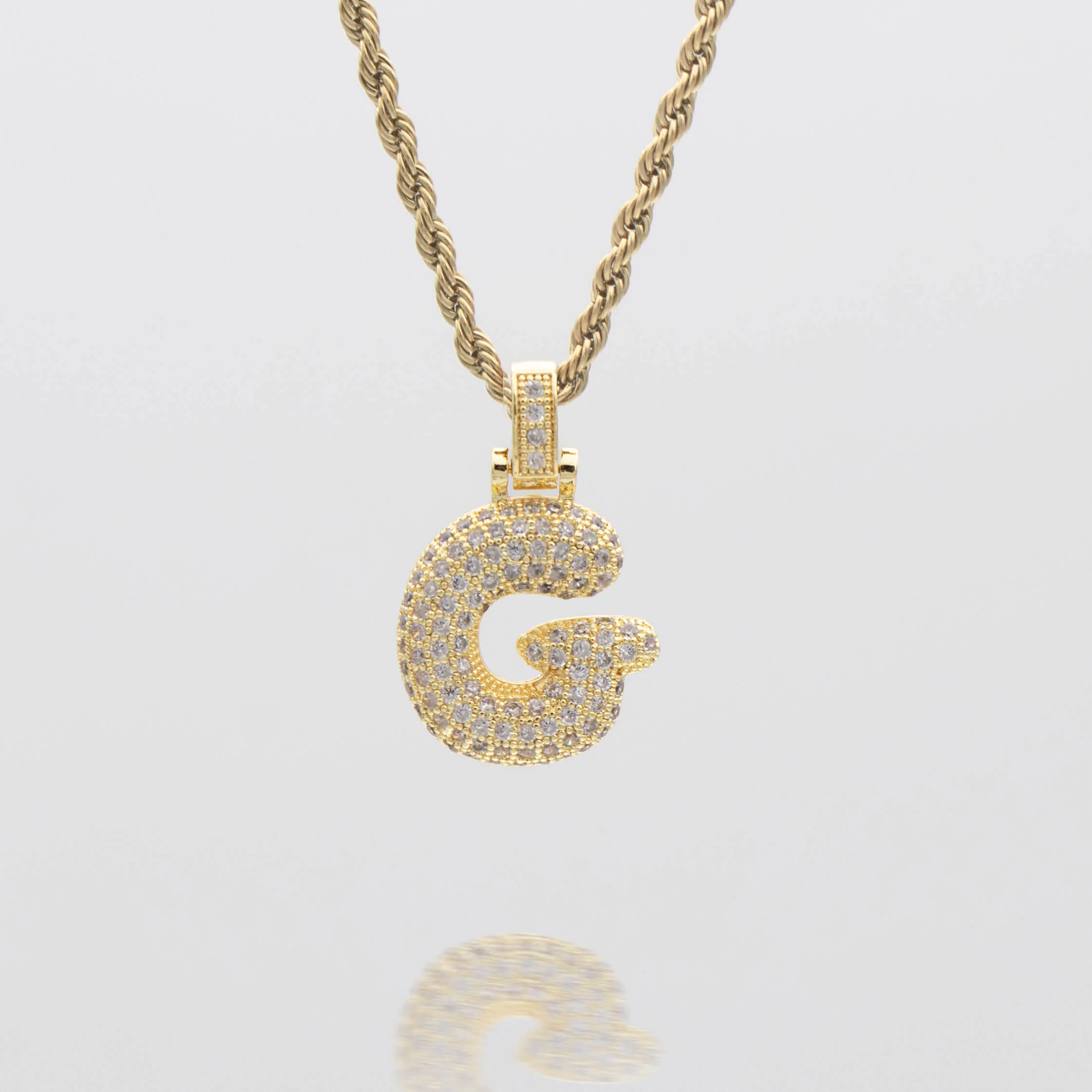 Pave Bubble Letter Initial Necklace - Image 15