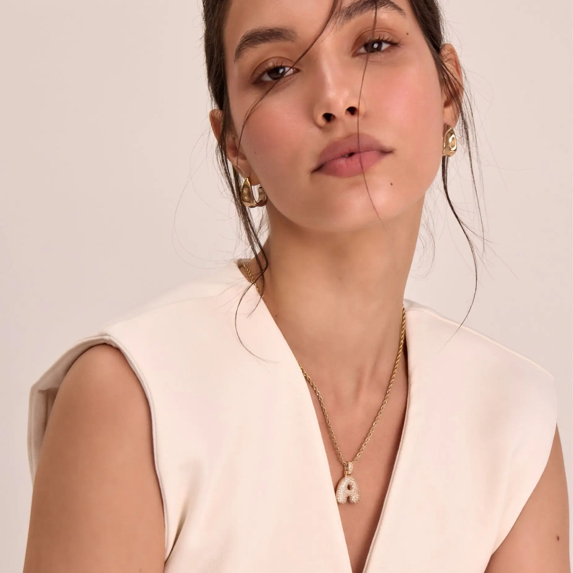 Pave Bubble Letter Initial Necklace - Image 2