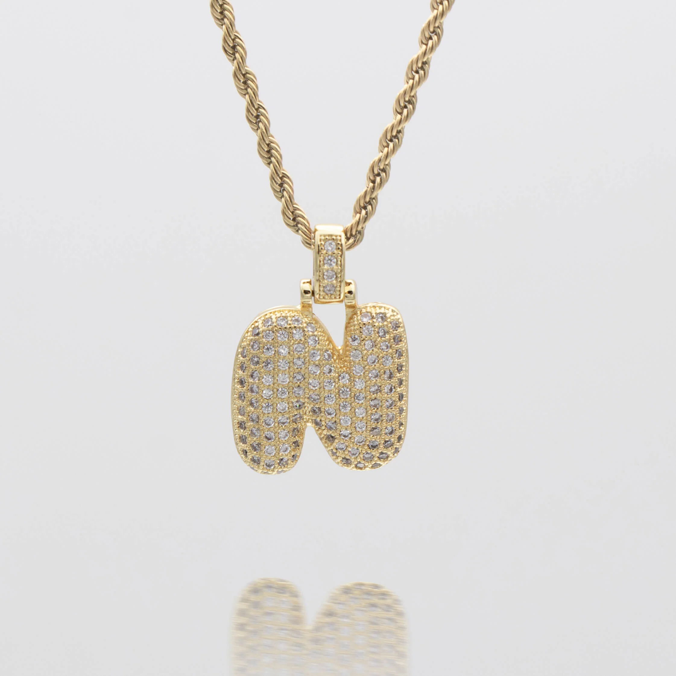 Pave Bubble Letter Initial Necklace - Image 22