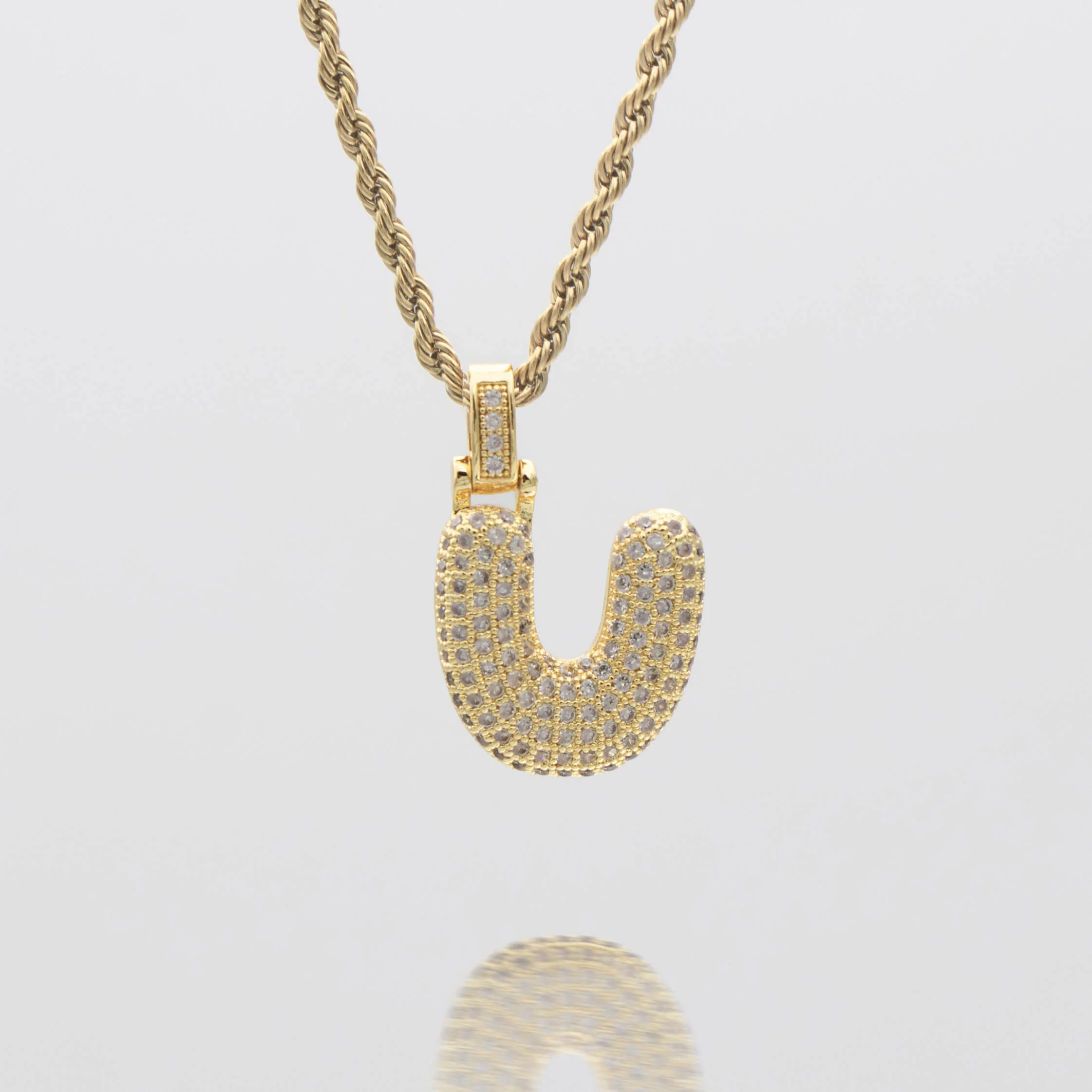 Pave Bubble Letter Initial Necklace - Image 29