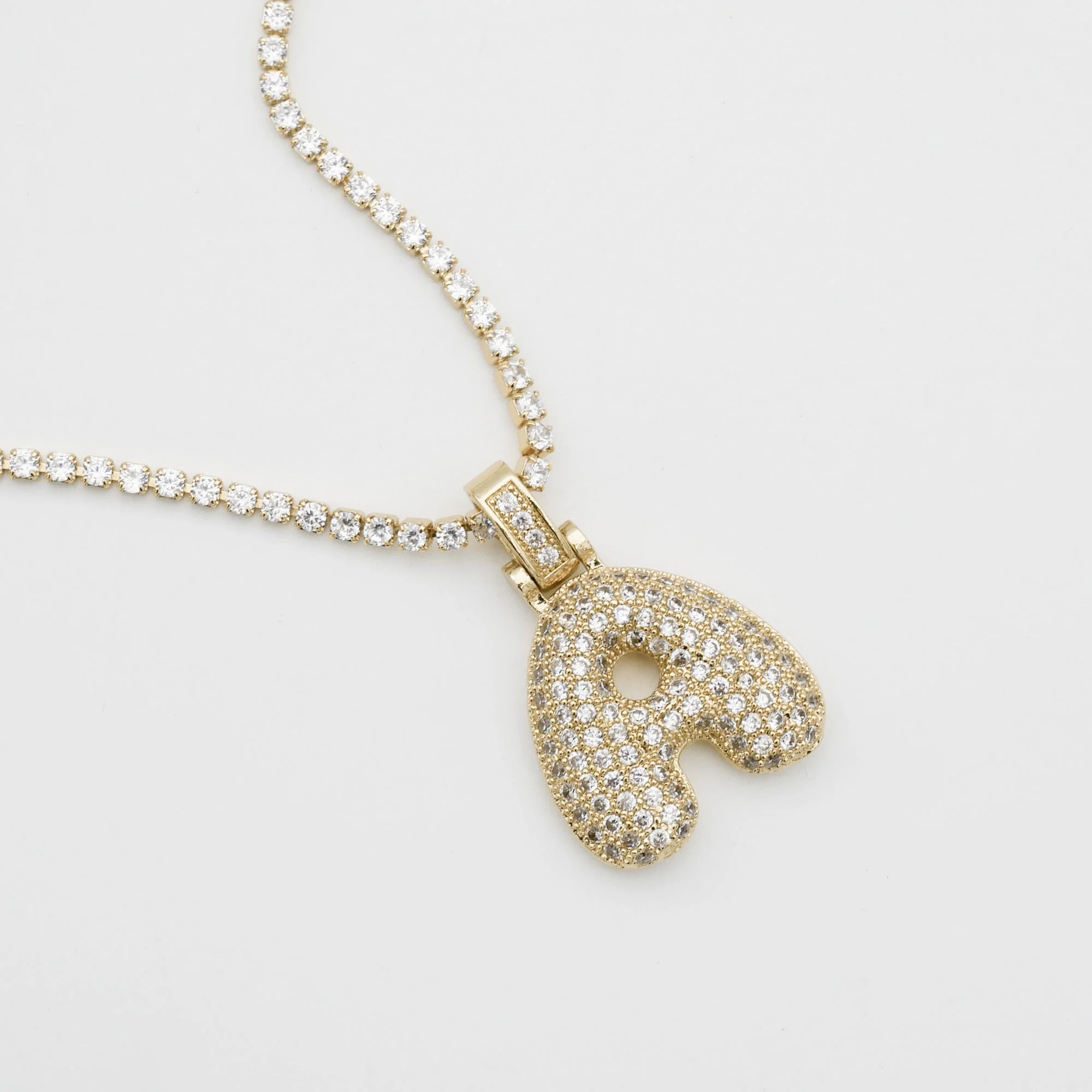 Pave Bubble Letter Initial Necklace - Image 3