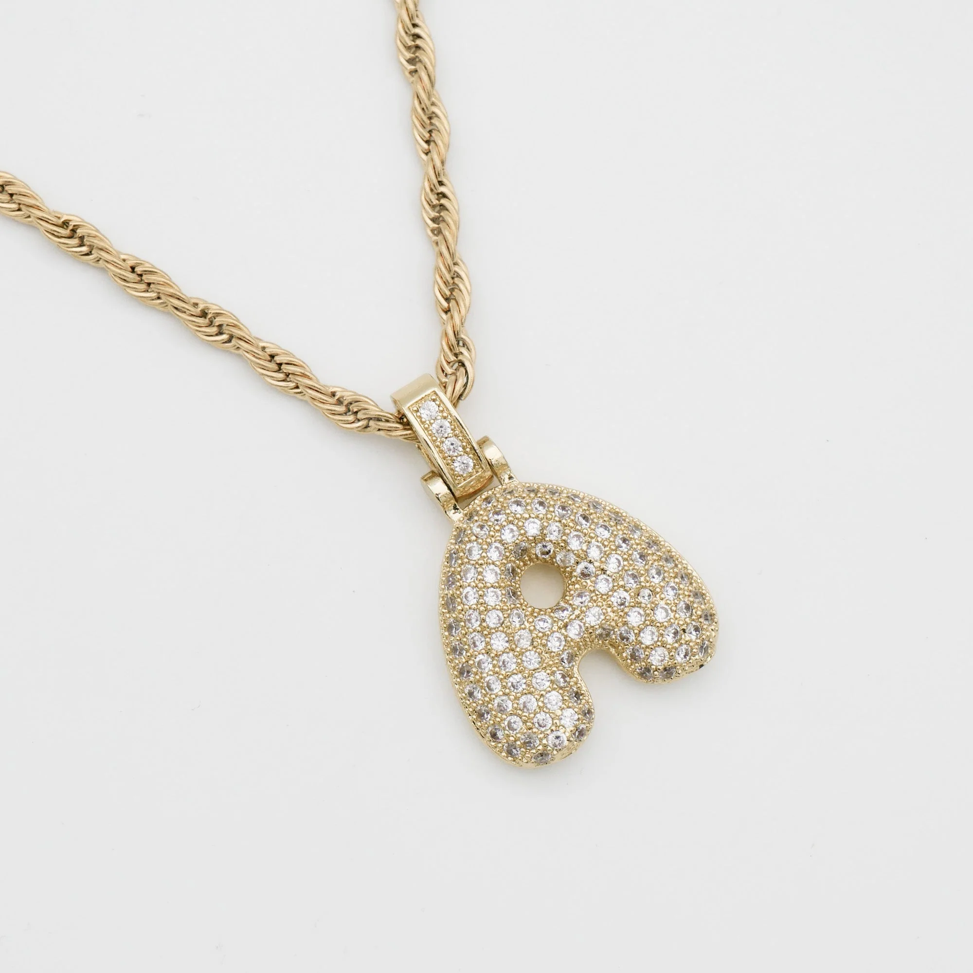 Pave Bubble Letter Initial Necklace - Image 4