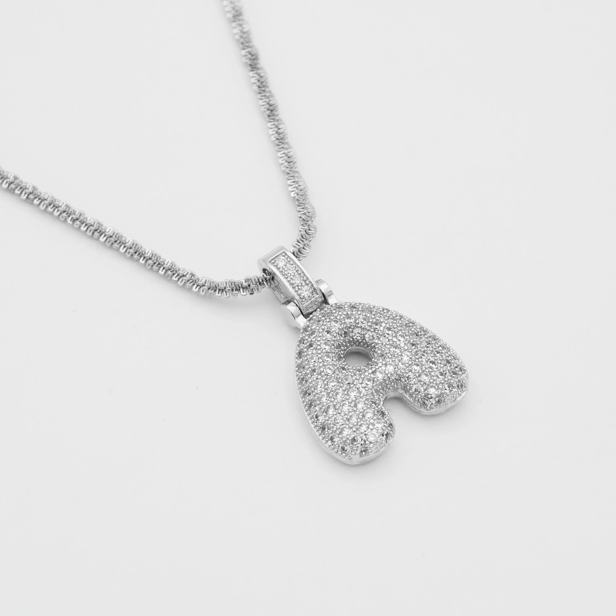 Pave Bubble Letter Initial Necklace - Image 9