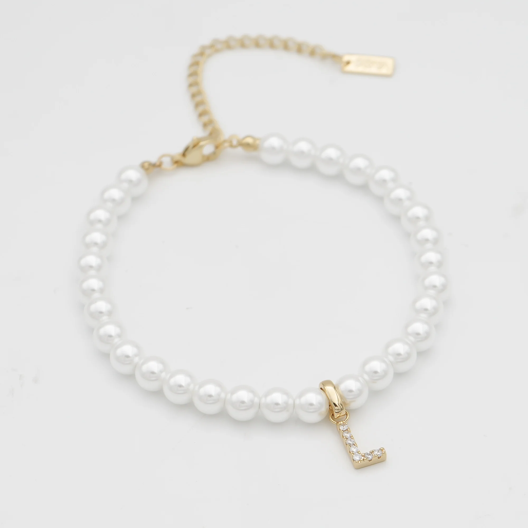 Pave Pearl Initial Anklet - Image 59