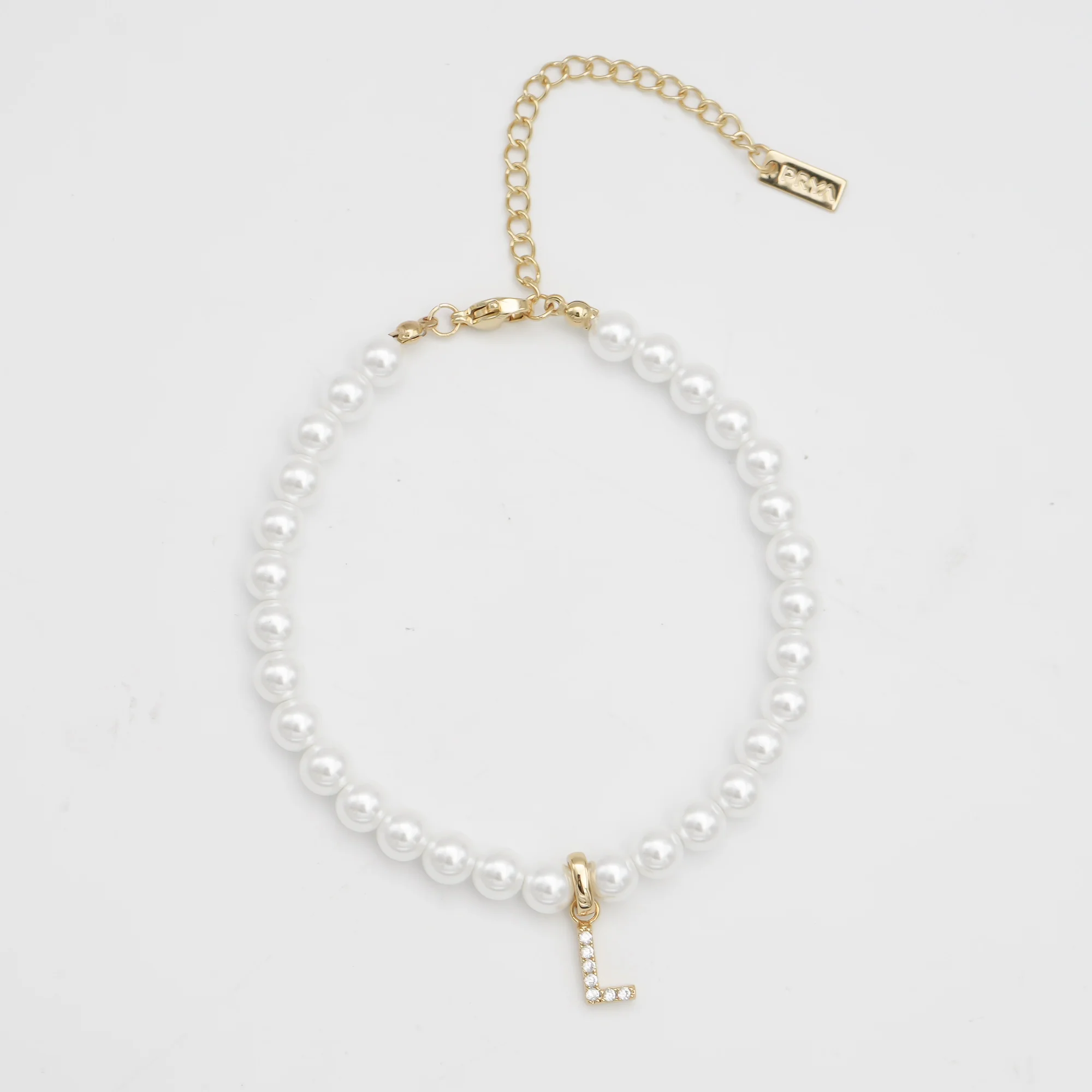 Pave Pearl Initial Anklet - Image 60