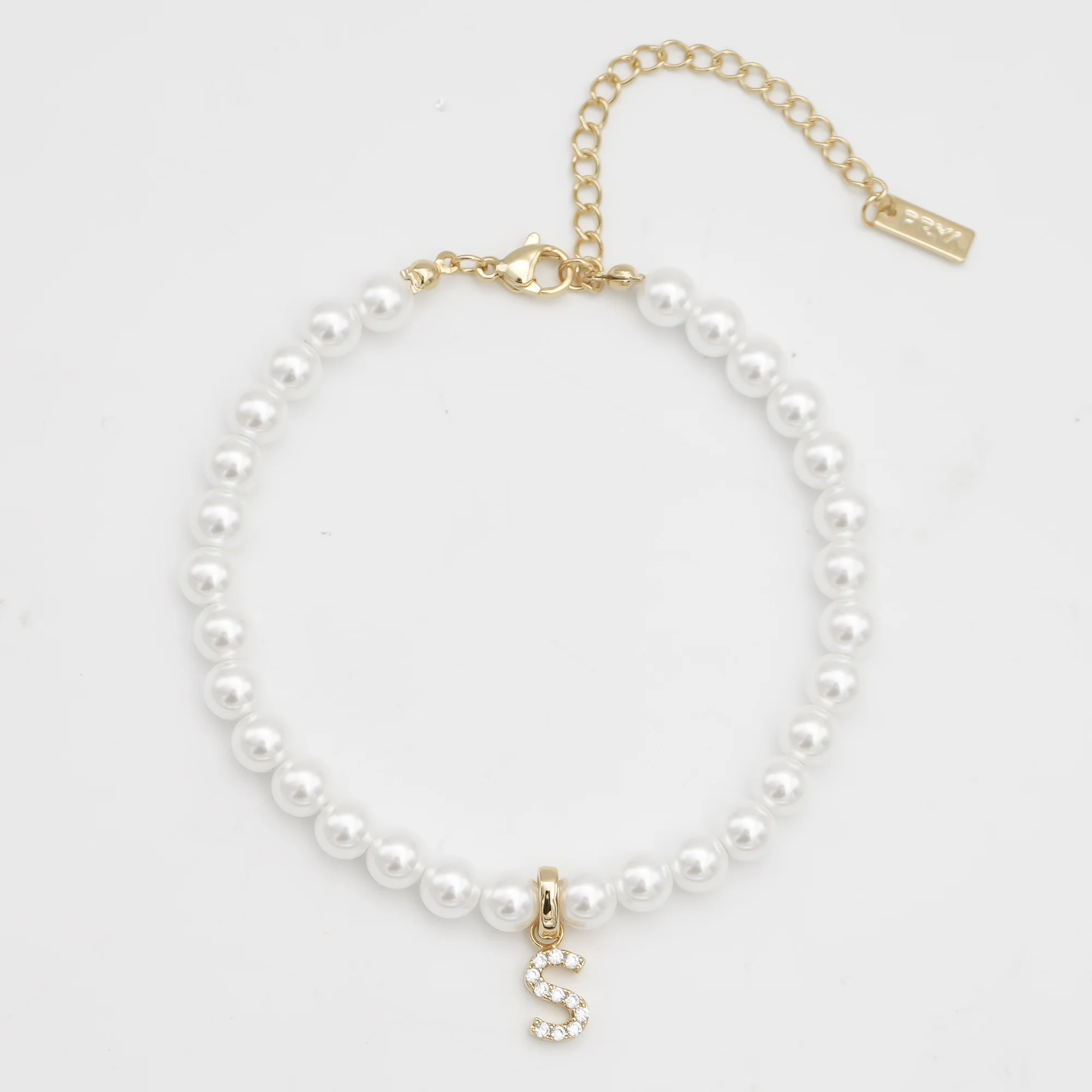 Pave Pearl Initial Anklet - Image 62
