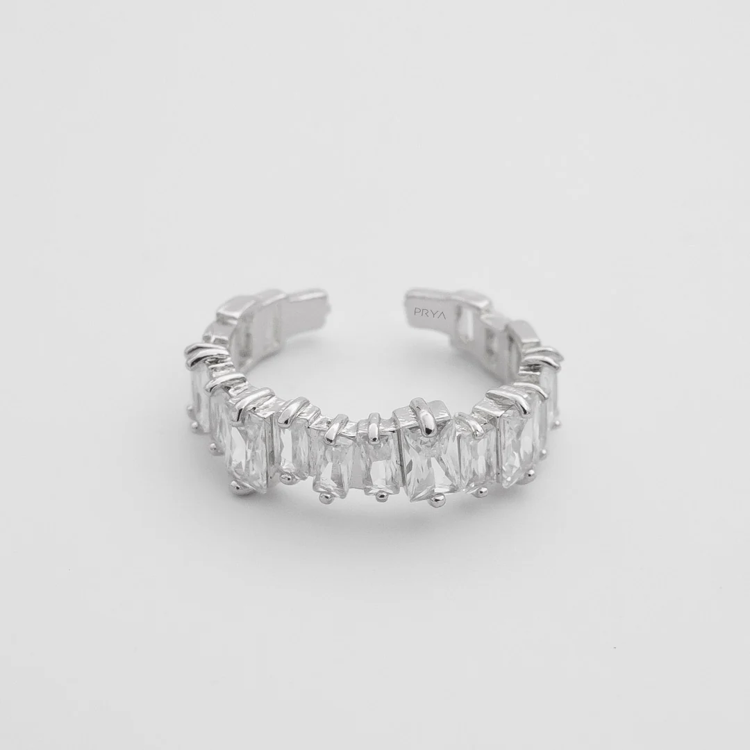 Jada Baguette Cut CZ Adjustable Ring | Silver - Image 3