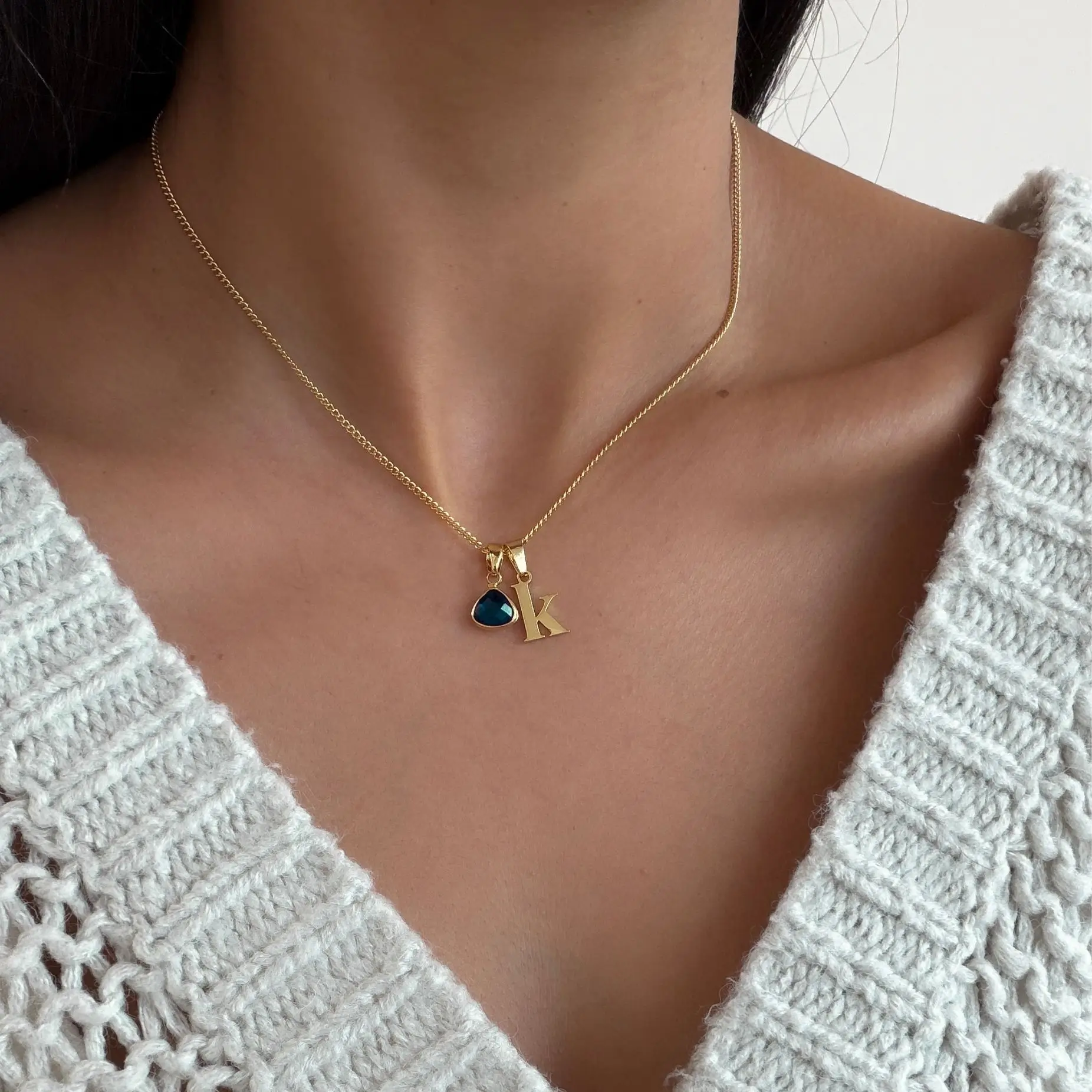 Kayla Lowercase Mini Initial & Birthstone Necklace - Image 6
