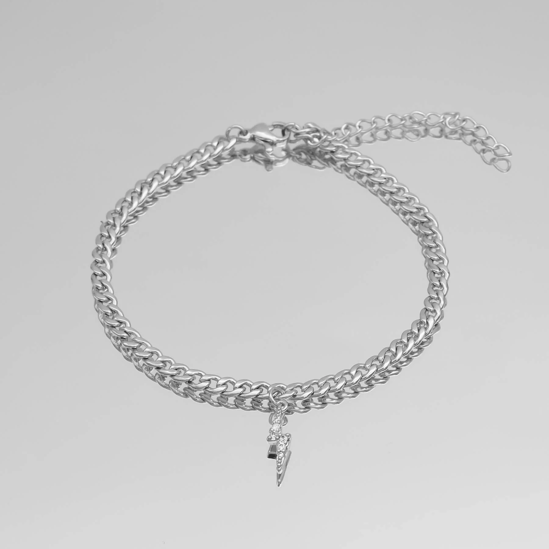 Pave Lightning Bolt Cuban Anklet - Image 3