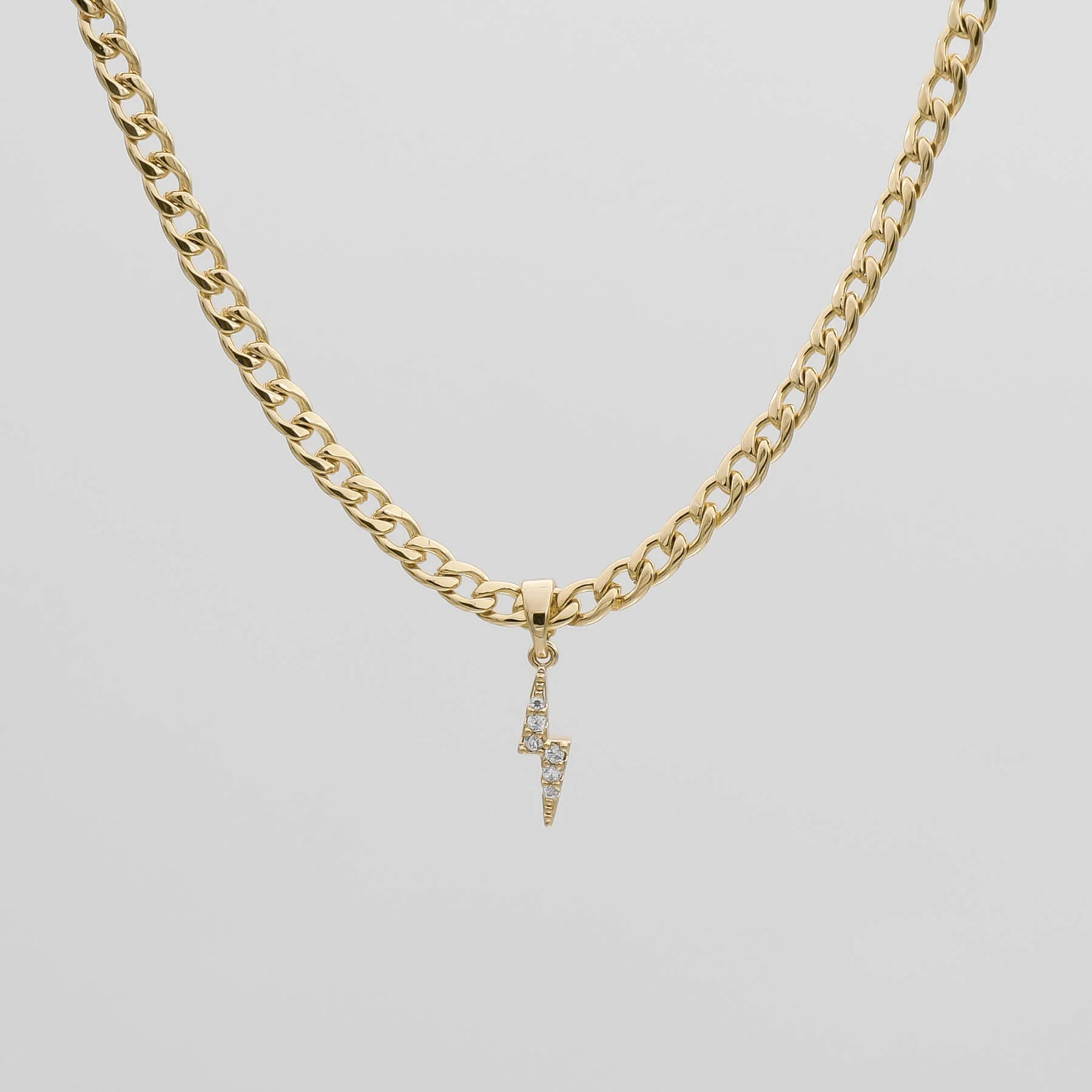 Pave Lightning Bolt Cuban Necklace
