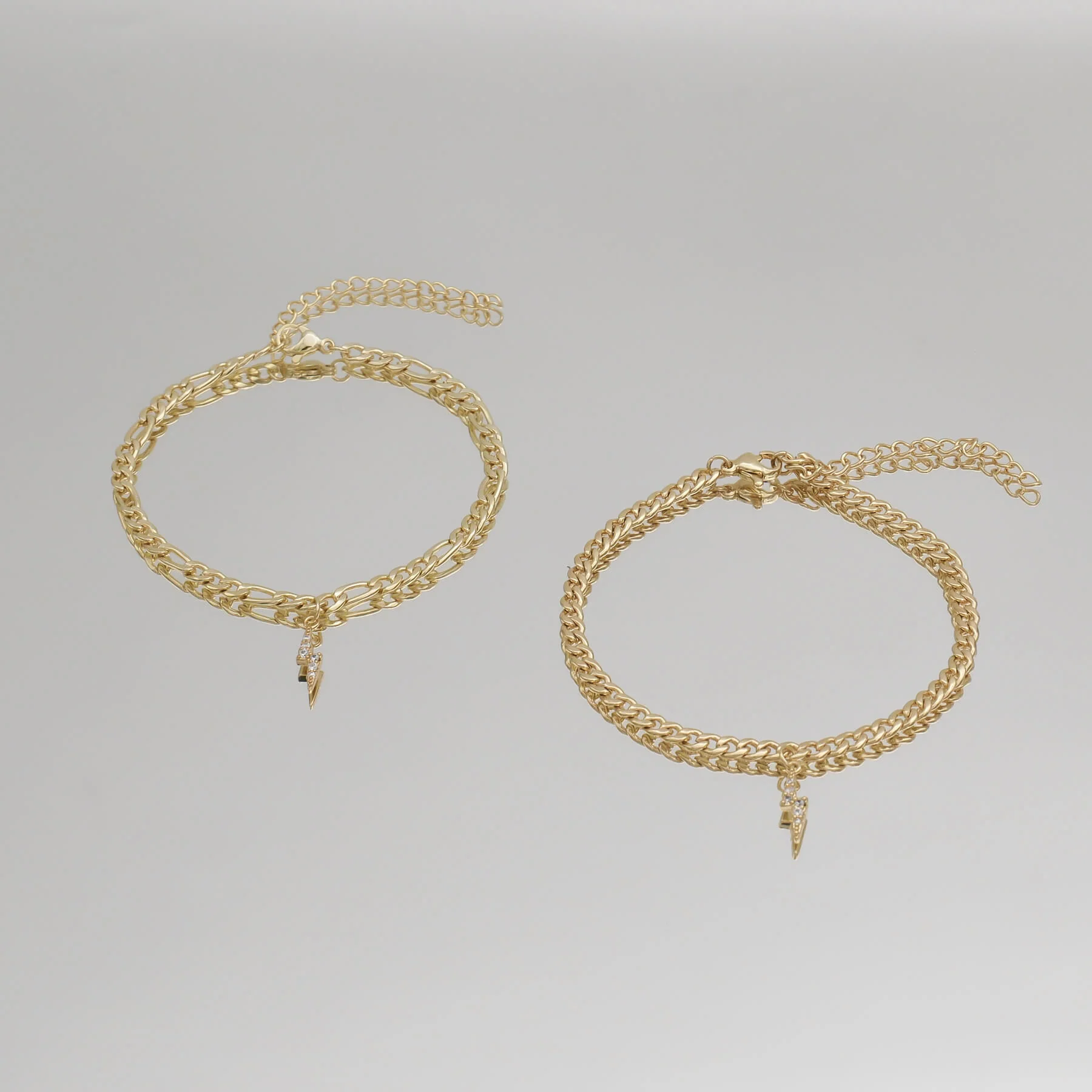 Pave Lightning Bolt Figaro Anklet - Image 3