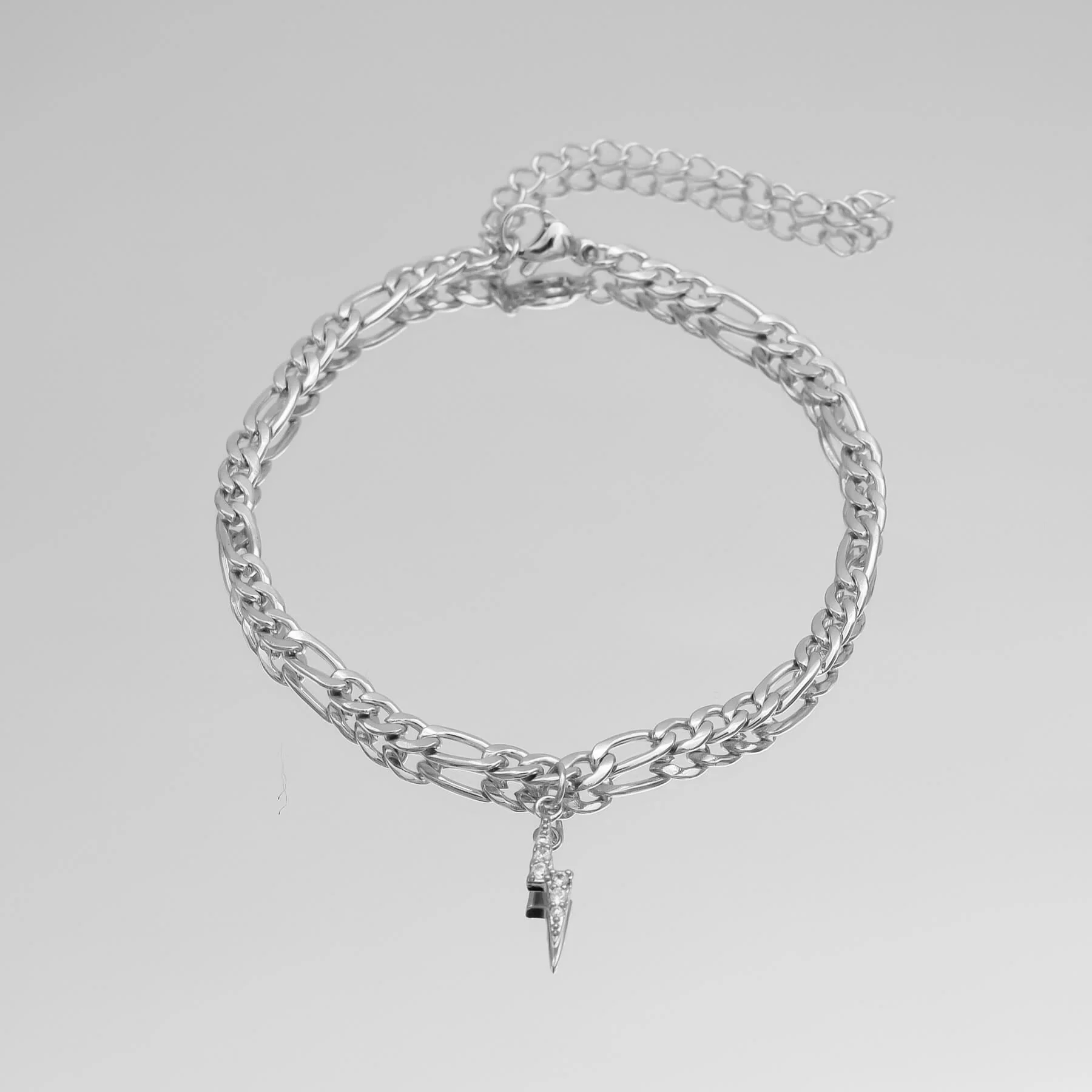 Pave Lightning Bolt Figaro Anklet - Image 4