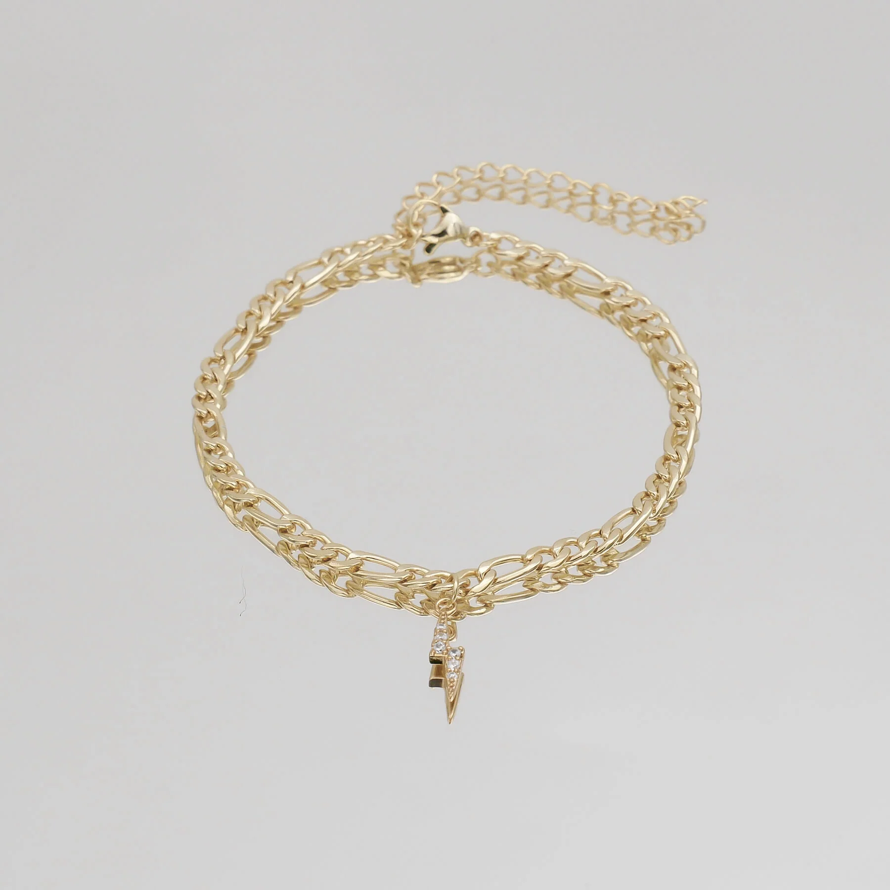 Pave Lightning Bolt Figaro Anklet - Image 5