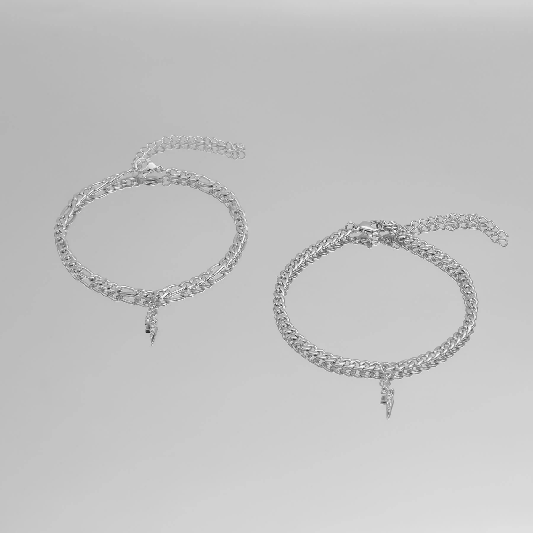 Pave Lightning Bolt Figaro Anklet - Image 6