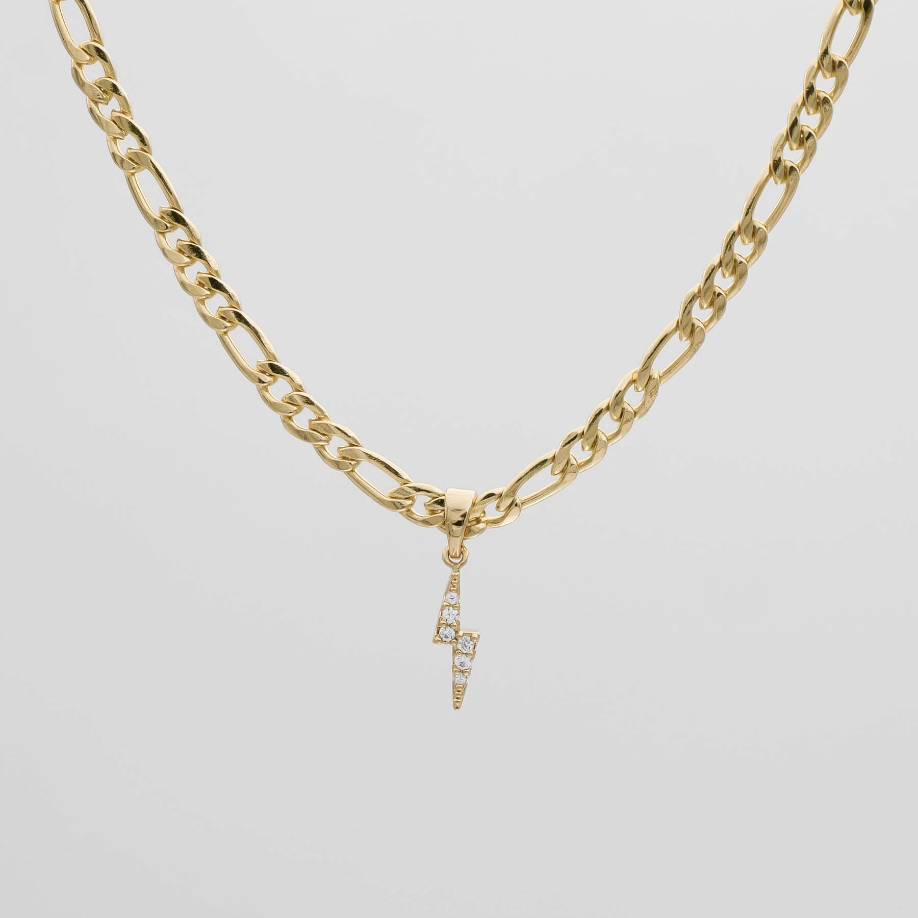 Pave Lightning Bolt Figaro Necklace