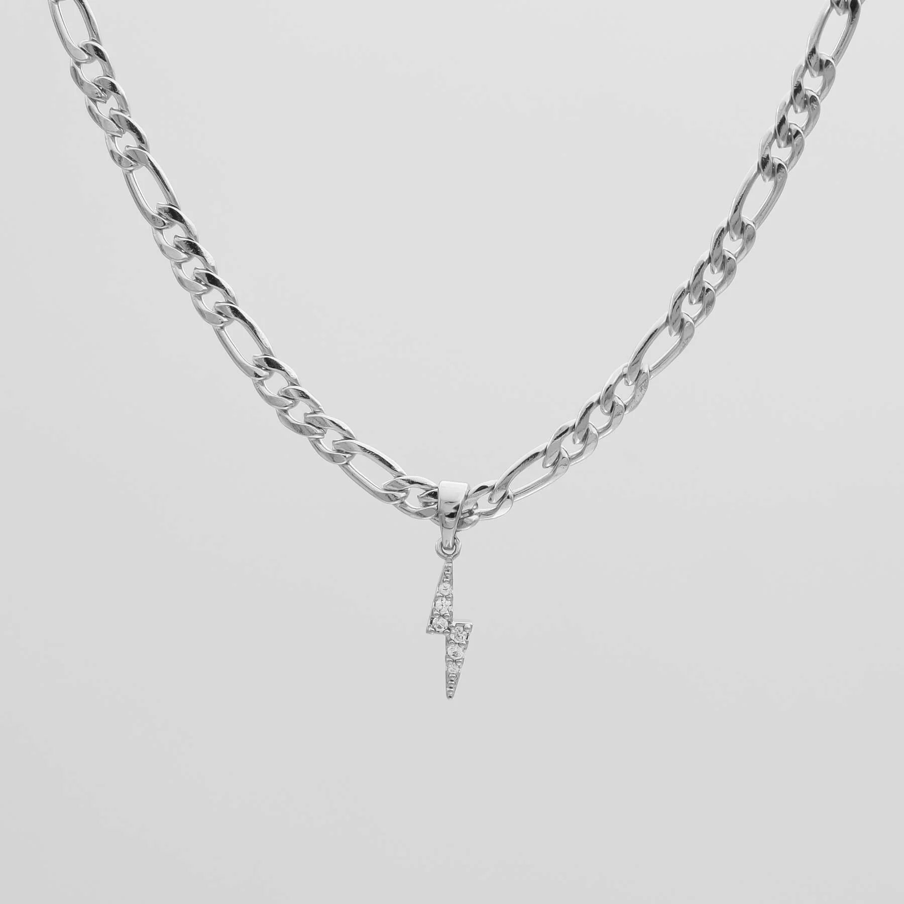 Pave Lightning Bolt Figaro Necklace - Image 2